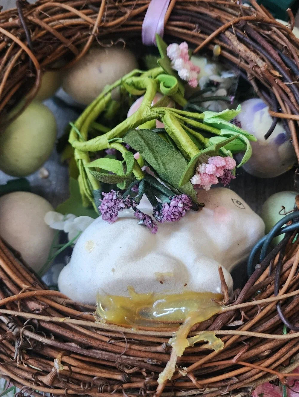 Vintage Handmade Easter Bunny Eggs Wreath Light Up 9 × 9
